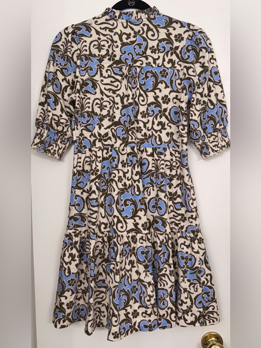 ME+EM Batik Floral Print Mini Slub Dress Cream & Blue Size 2 - Picture 8 of 11